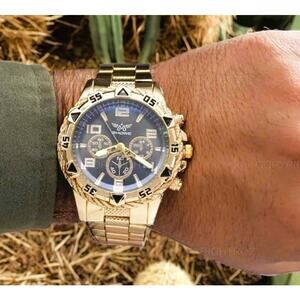 Watch Men Zhowe Gold & Blue Round Dial Quartz Movement with Alloy Strap